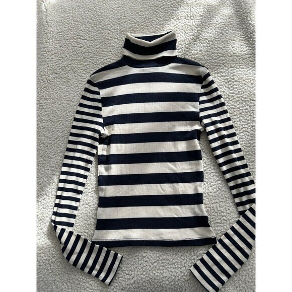 Madewell Crop Turtleneck Sweater Stripe Nautical Classic Navy/Cream Sz XXS - Picture 8 of 15